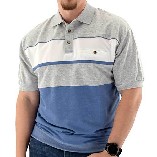 Classics by Palmland Horizontal French Terry Knit Banded Bottom Shirt 6090-BL2BT Blue Hth - bandedbottom