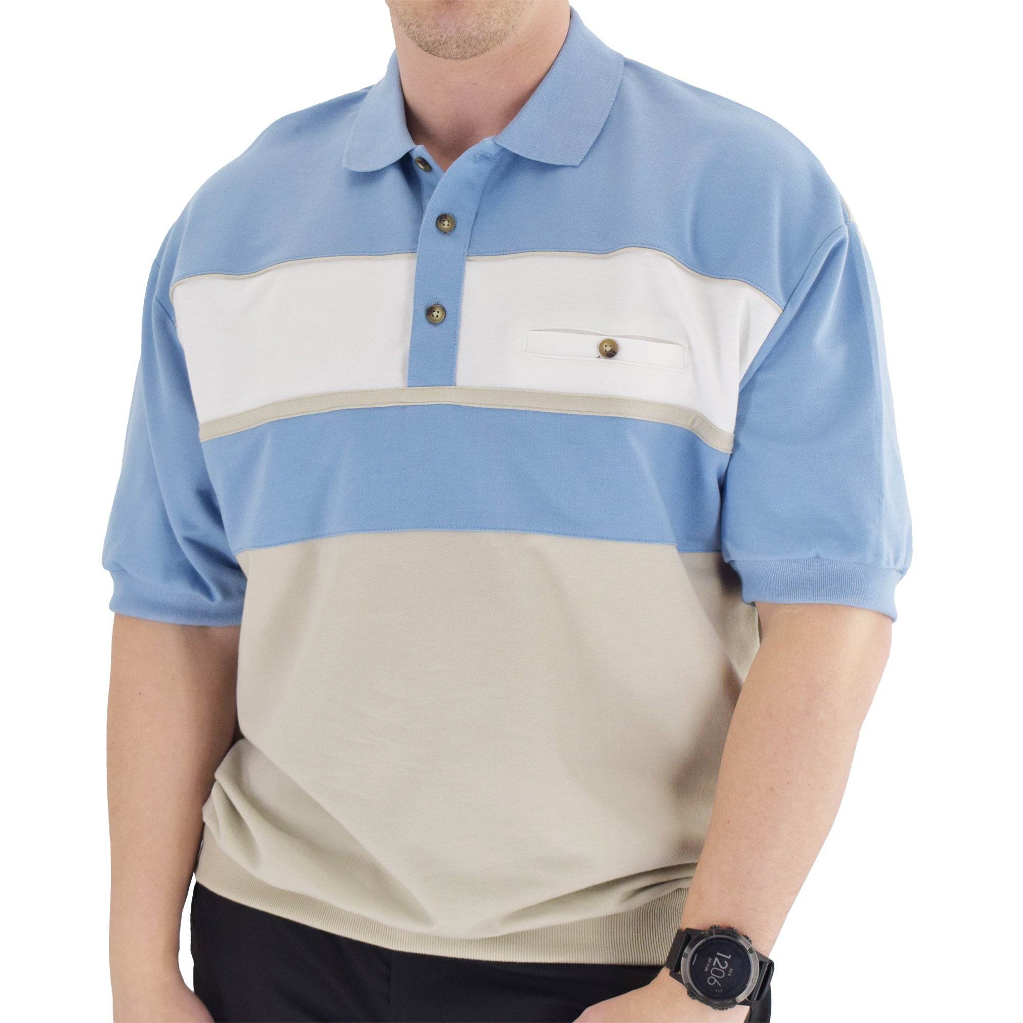 Classics by Palmland Horizontal French Terry knit Banded Bottom Shirt Light Blue - Big and Tall - 6090-BL2 - theflagshirt