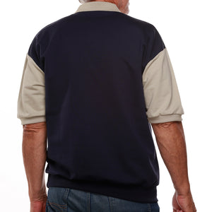 Classics by Palmland Horizontal French Terry knit Banded Bottom Shirt 6090-BL2 Tan/Navy