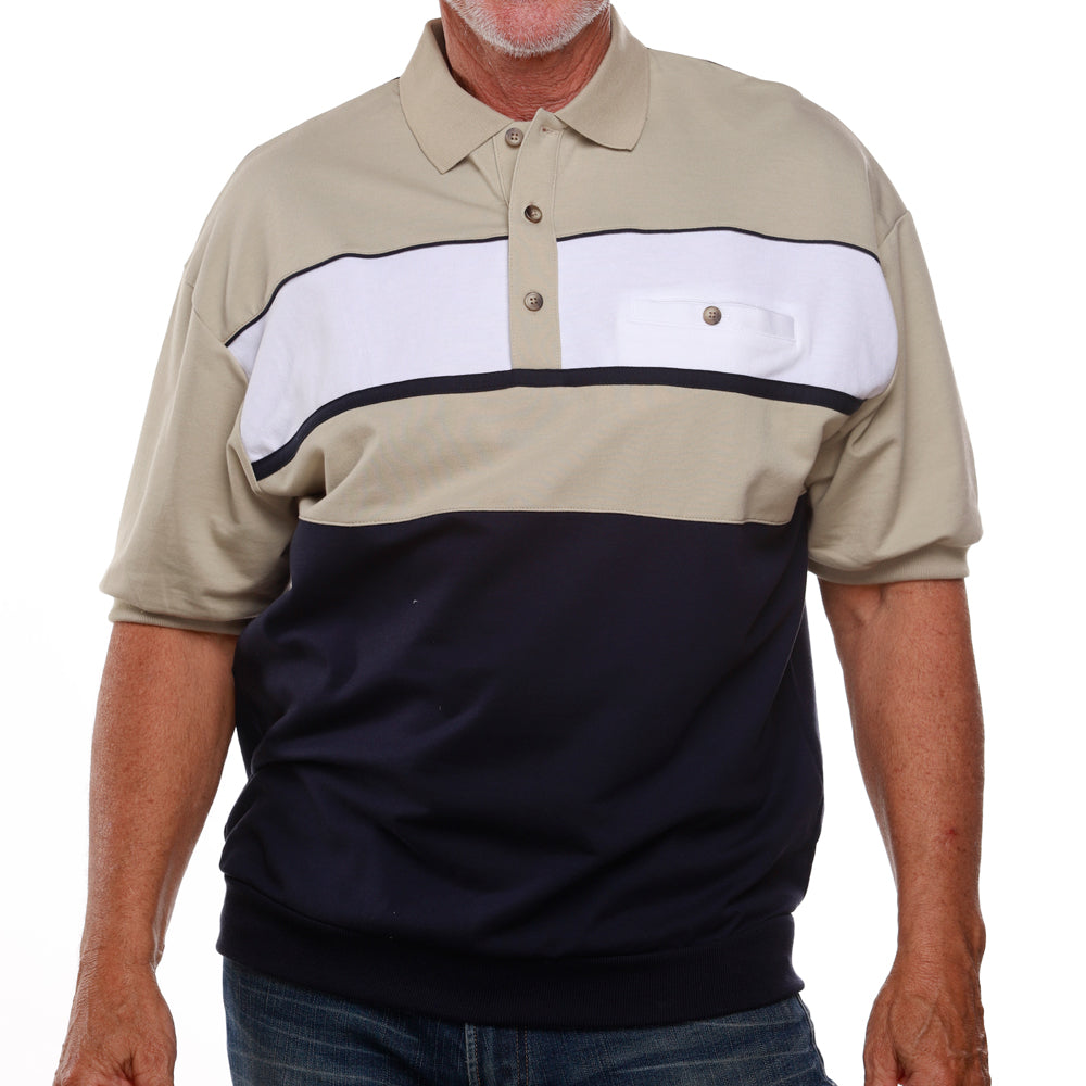 Classics by Palmland  Big and Tall Horizontal French Terry Knit Banded Bottom Shirt 6090-BL2BT