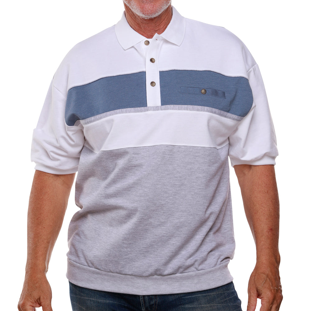 Classics by Palmland Horizontal French Terry knit Banded Bottom Shirt 6090-BL2 White