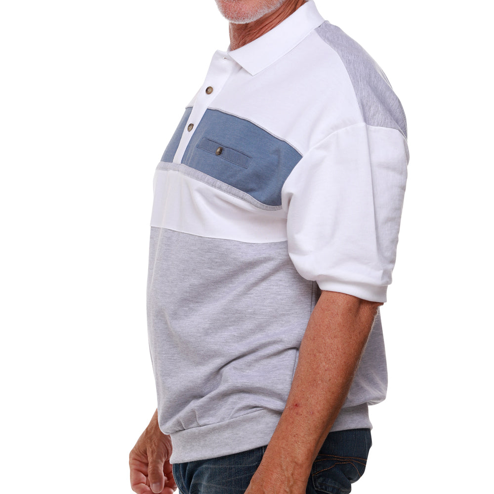 Classics by Palmland Horizontal French Terry knit Banded Bottom Shirt 6090-BL2 White