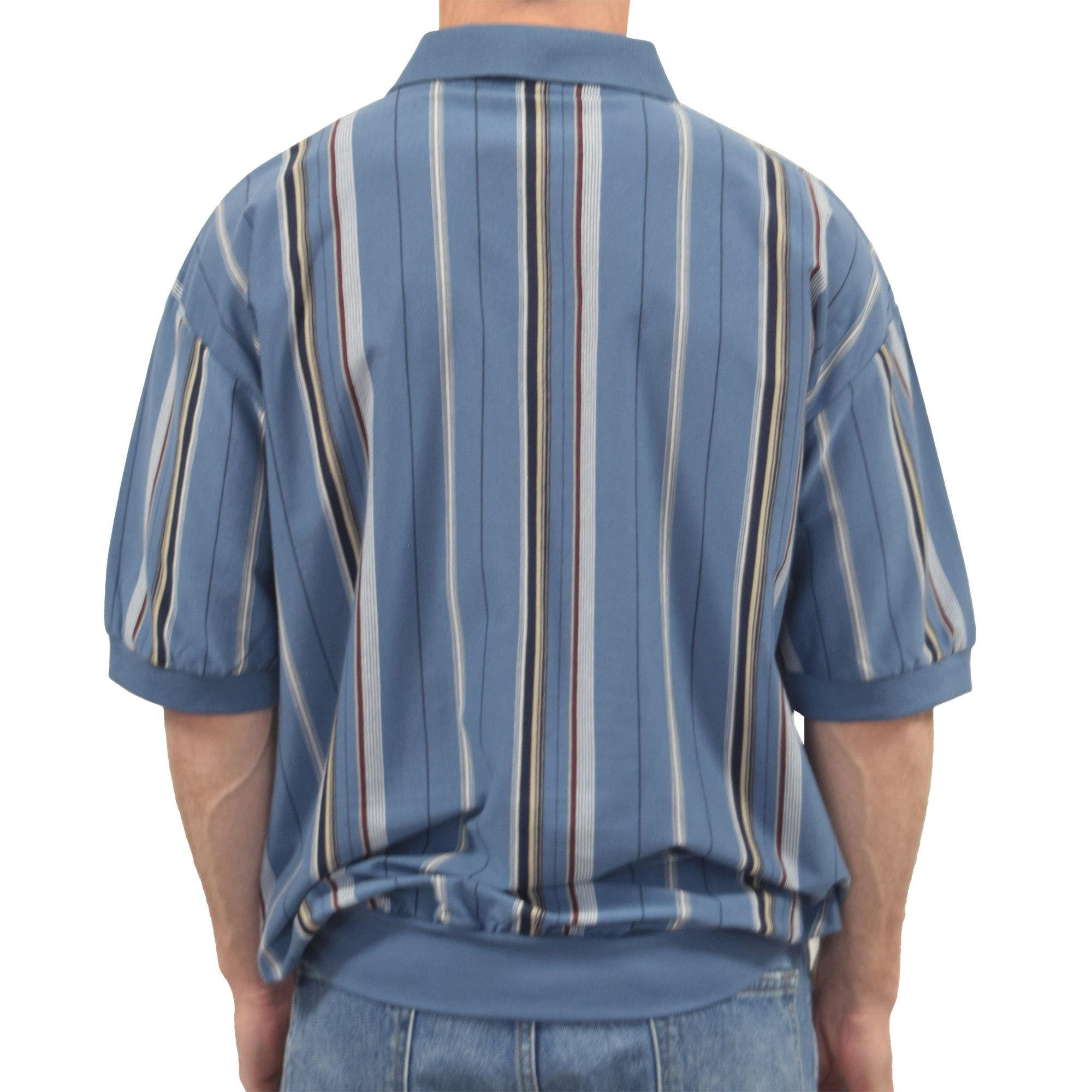 Classics By Palmland Vertical Short Sleeve Banded Bottom Shirt 6090-V1 Blue
