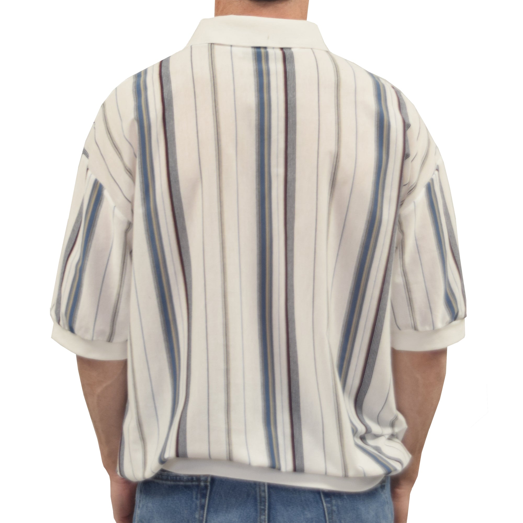 Classics By Palmland Vertical Short Sleeve Banded Bottom Shirt 6090-V1 White