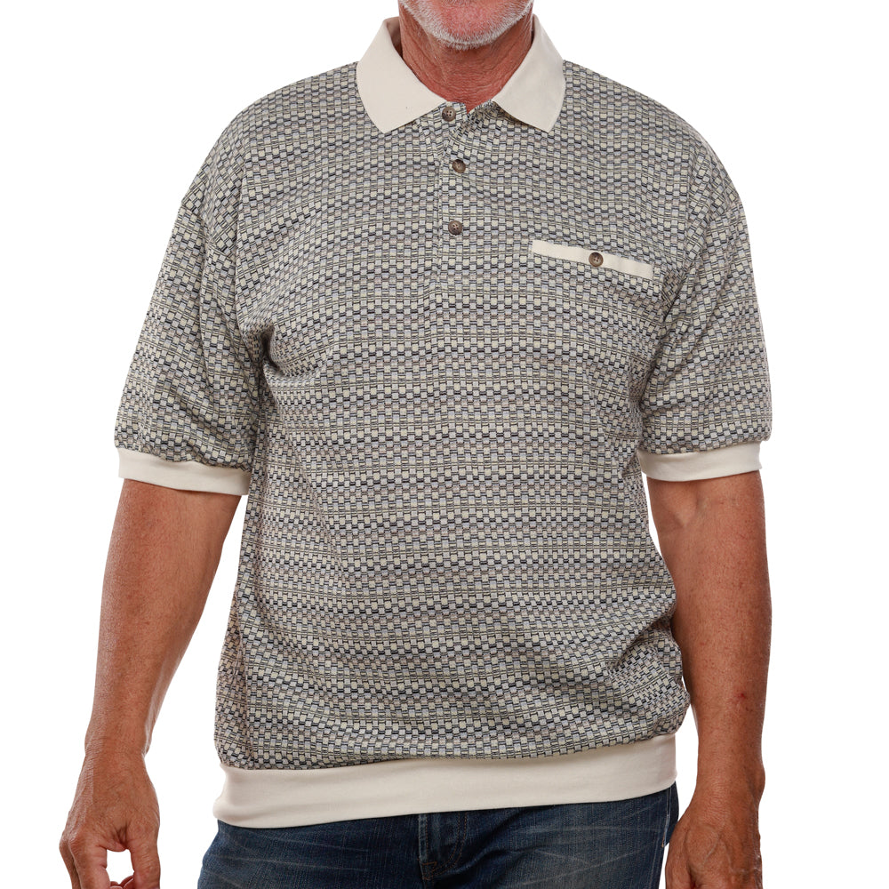 Classics by Palmland Jacquard Short Sleeve Banded Bottom Shirt 6091-101 Natural