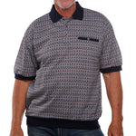 Load image into Gallery viewer, Classics by Palmland Jacquard Short Sleeve Banded Bottom Shirt 6091-101 Navy
