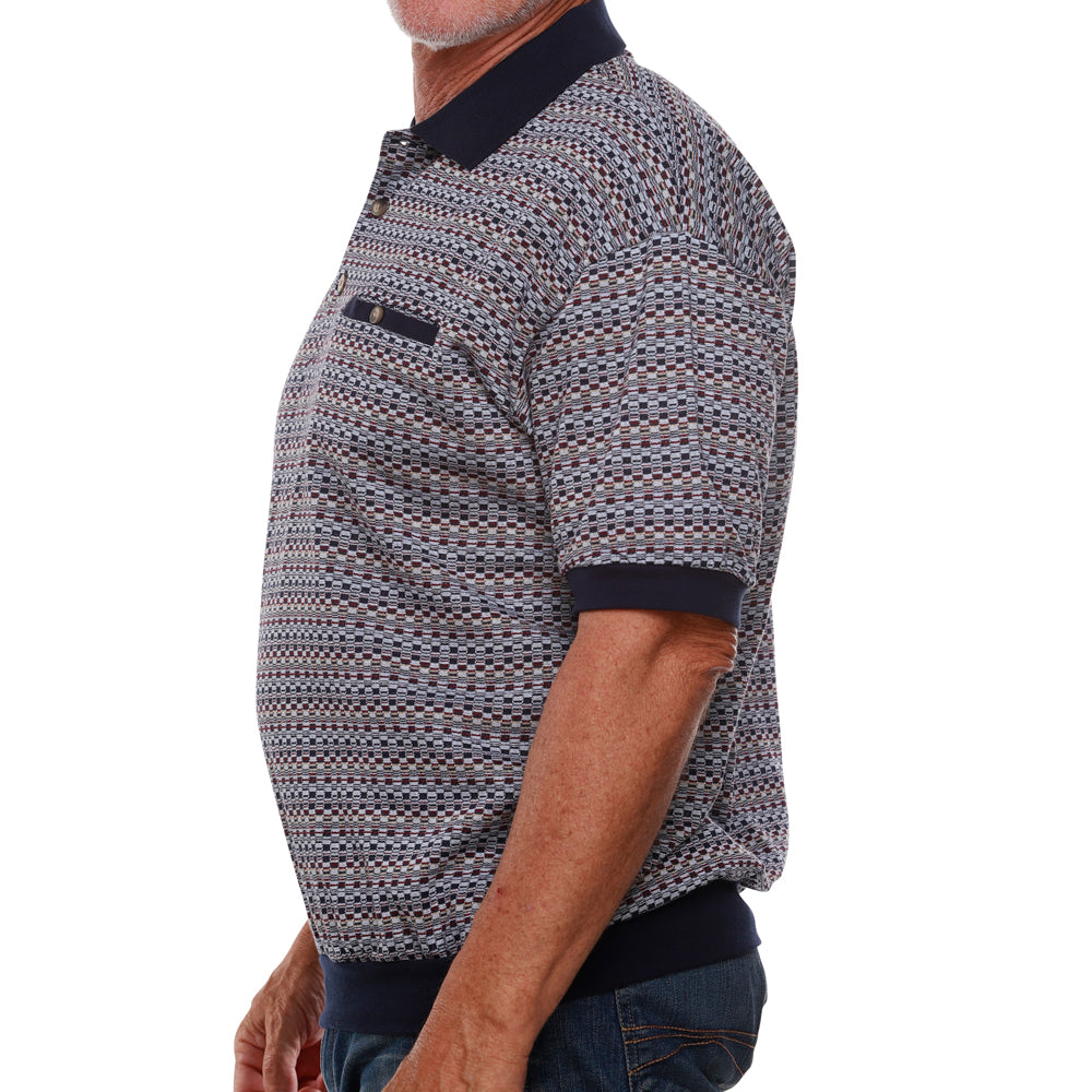 Classics by Palmland Jacquard Short Sleeve Banded Bottom Shirt 6091-101 Navy