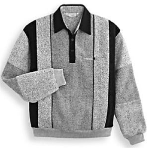 Palmland Long Sleeve Heathered Fleece Banded Bottom Polo Shirt Big & Tall 6094-165B Grey - theflagshirt