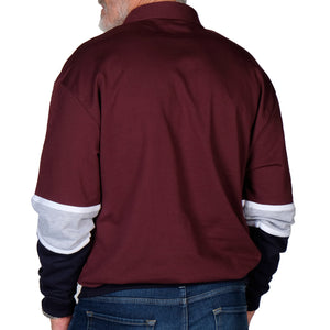 Classics by Palmland Horizontal Stripes Banded Bottom Shirt 6094-728 Burgundy - Big and Tall - theflagshirt