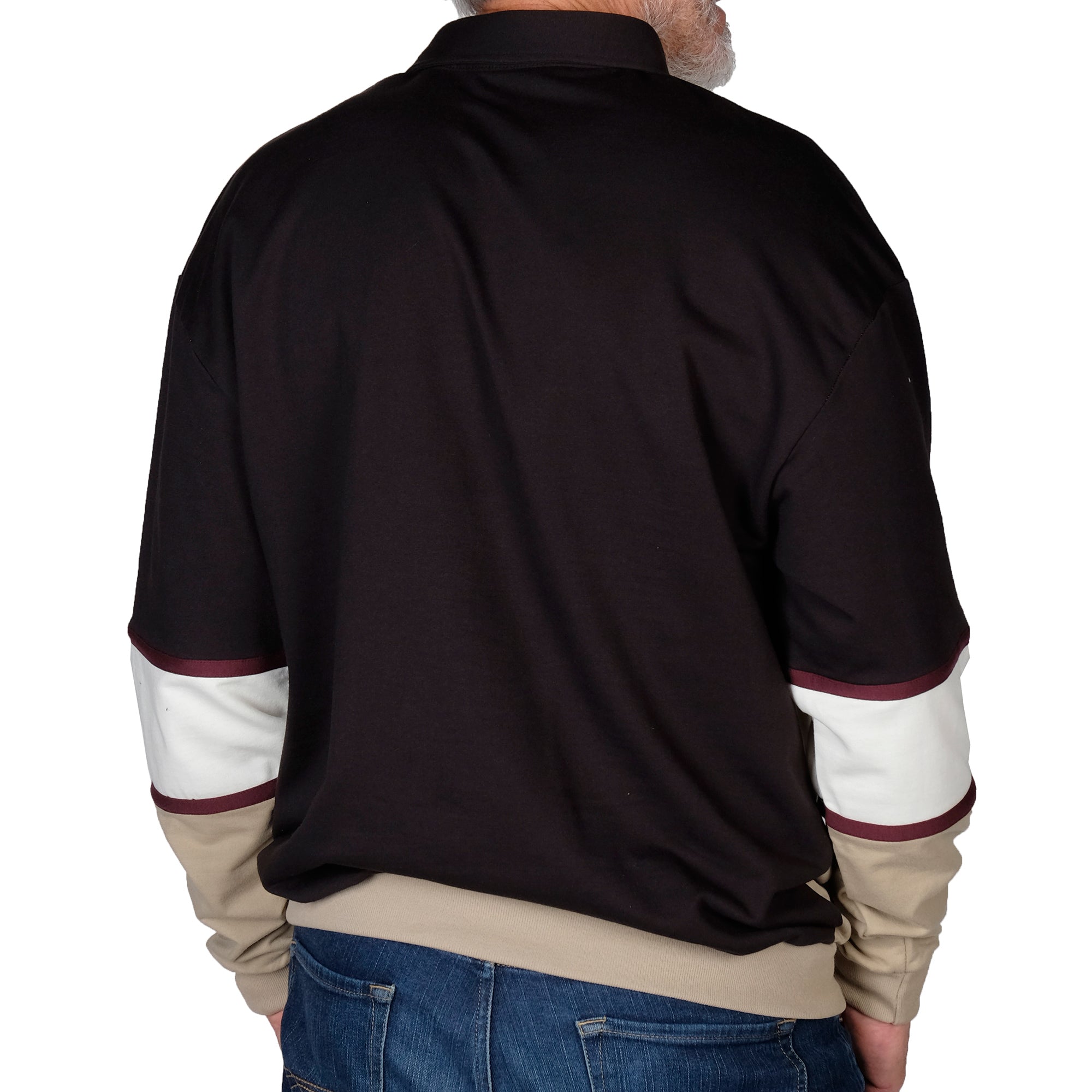 Classics by Palmland Horizontal Stripes Banded Bottom Shirt 6094-728 Taupe - theflagshirt