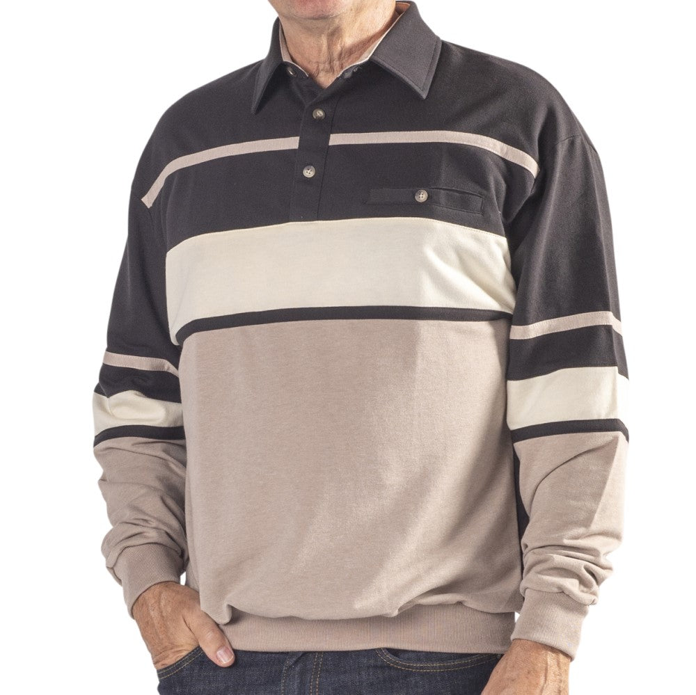 Classics by Palmland Horizontal Stripes Long Sleeve Banded Bottom Shirt 6094-736BT Black