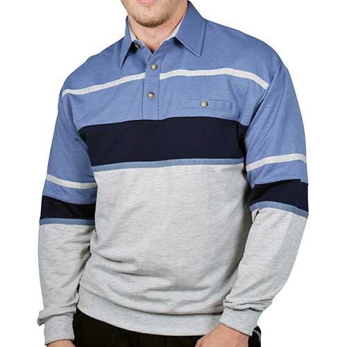 Classics by Palmland Horizontal Stripes Long Sleeve Banded Bottom Shirt 6094-736 Big and Tall Blue HT - bandedbottom