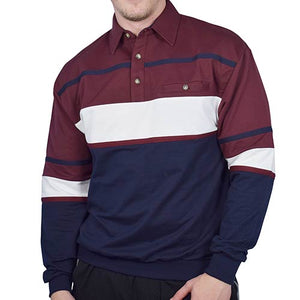Classics by Palmland Horizontal Stripes Long Sleeve Banded Bottom Shirt 6094-736 Big and Tall Burgundy - theflagshirt