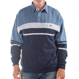 Classics By Palmland Horizontal Stripes Banded Bottom Shirt 6094-739 Blue Heather