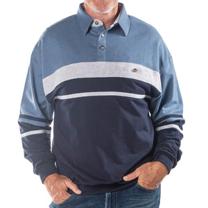 Classics by Palmland Horizontal Stripes Banded Bottom Shirt 6094-739 Blue Heather - Big and Tall