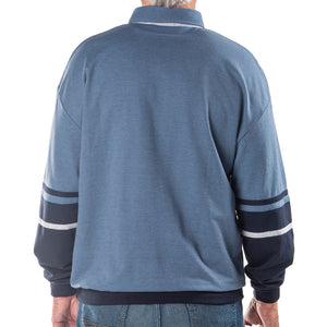 Classics By Palmland Horizontal Stripes Banded Bottom Shirt 6094-739 Blue Heather