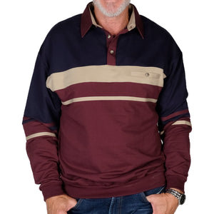 Classics By Palmland Horizontal Stripes Banded Bottom Shirt 6094-739 Burgundy - Big and Tall - theflagshirt