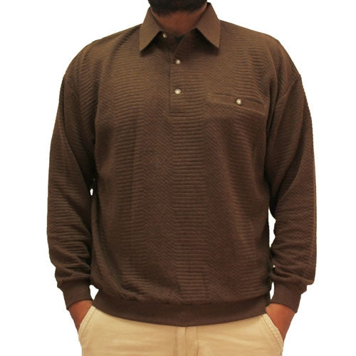 LD Sport Solid Textured Long Sleeve Banded Bottom Shirt- 6094-950 - Brown - Big and Tall - theflagshirt