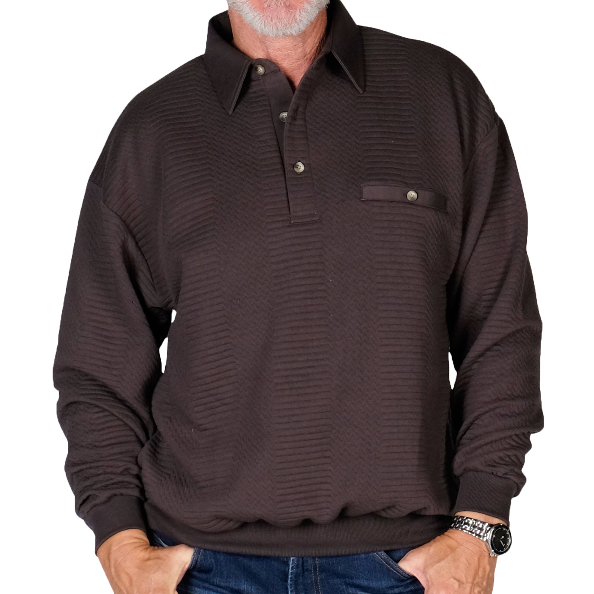 LD Sport Solid Textured Long Sleeve Banded Bottom Shirt - 6094-950 - Black- Big and Tall