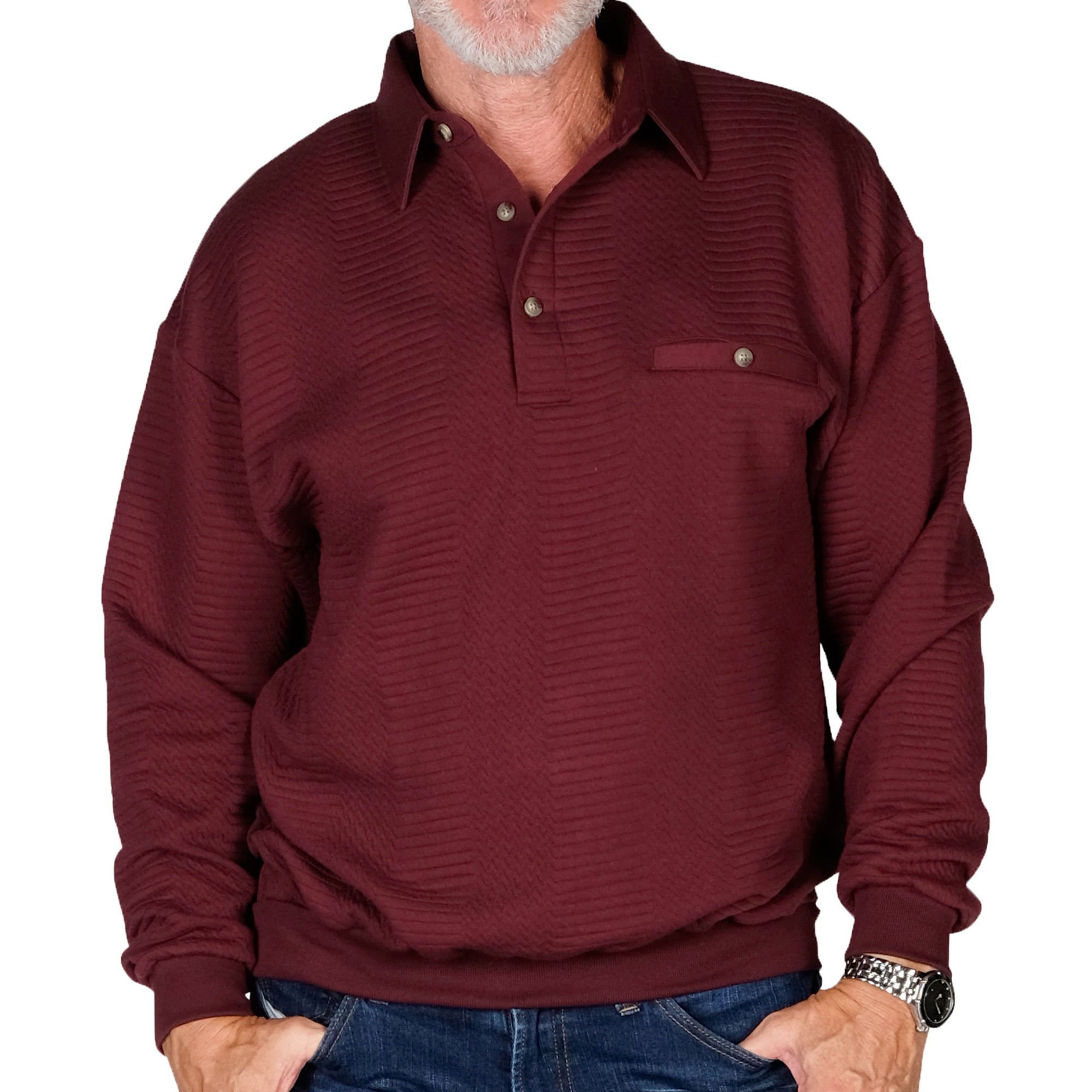 LD Sport Solid Textured Long Sleeve Banded Bottom Shirt - 6094-950 - Burgundy - Big and Tall