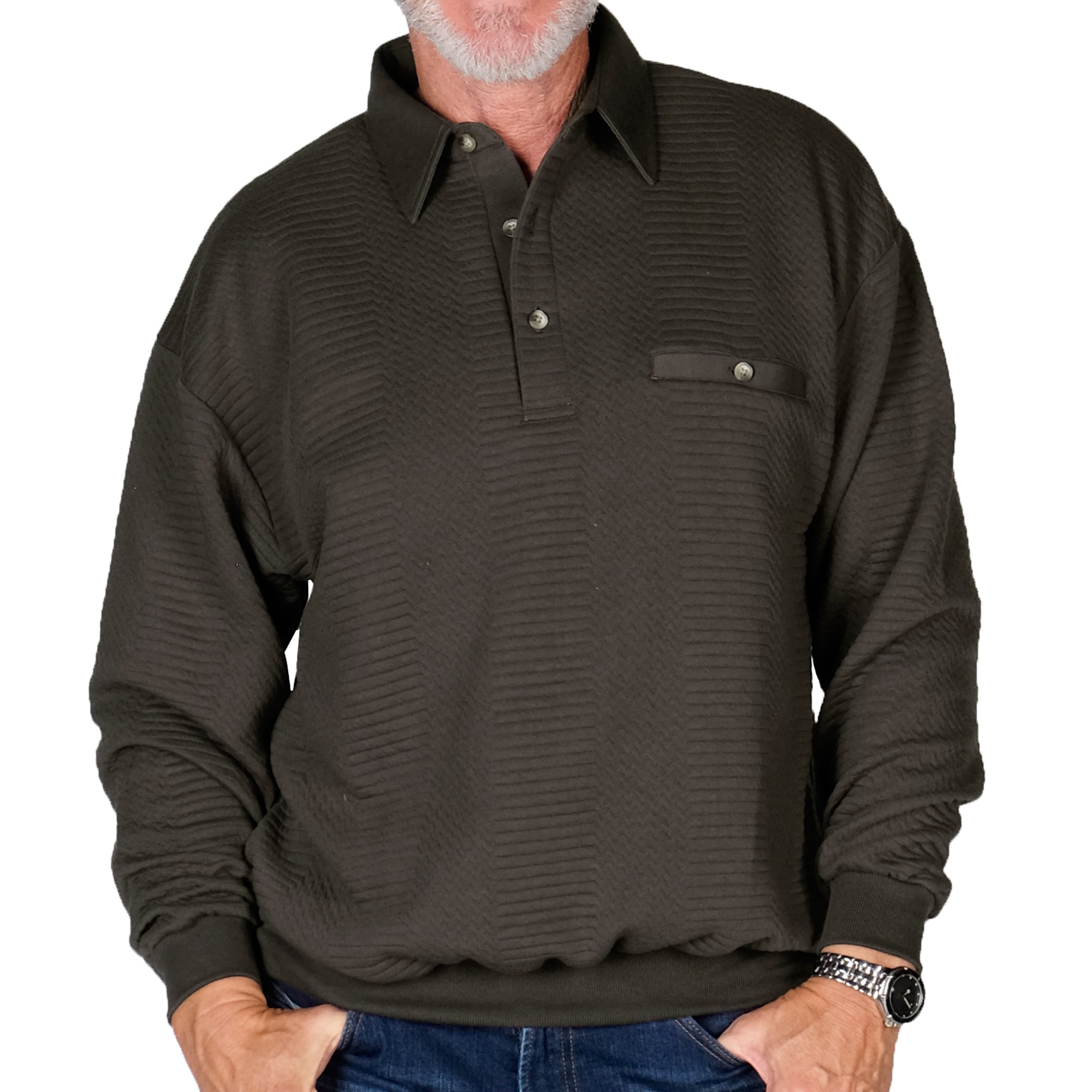 LD Sport Solid Textured Long Sleeve Banded Bottom Shirt - 6094-950 - Charcoal