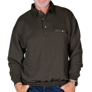LD Sport Solid Textured Long Sleeve Banded Bottom Shirt - 6094-950 - Charcoal - Big and Tall