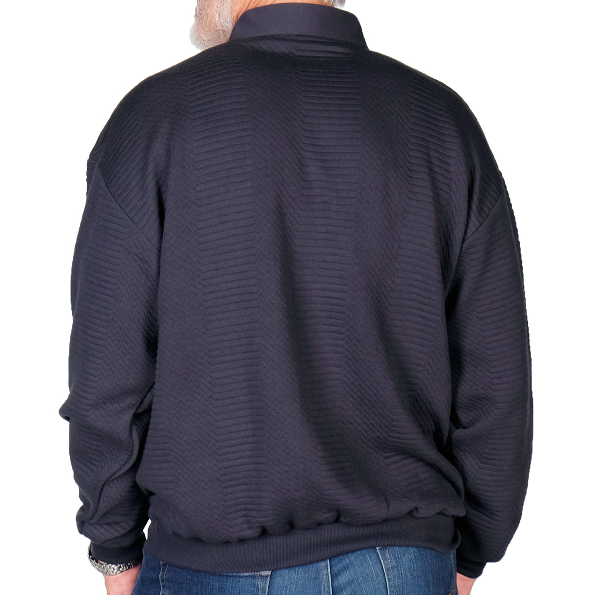 Big and Tall Navy Solid Textured Long Sleeve Banded Bottom Shirt ...