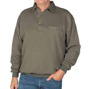 LD Sport Solid Textured Long Sleeve Banded Bottom Shirt - 6094-950 - Olive - Big and Tall