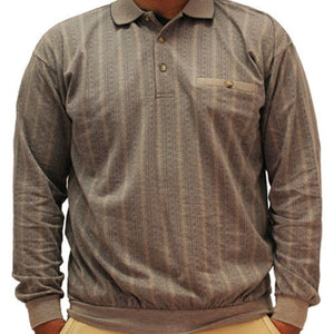 LD Sport Jacquard Long Sleeve Banded Bottom Shirt - 6096-352BT Khaki Big and Tall - theflagshirt