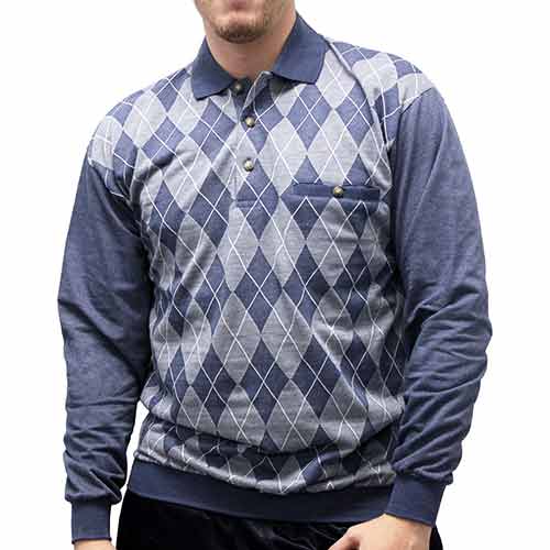LD Sport Jacquard Long Sleeve Banded Bottom Shirt 6096-505 Big and Tall Blue Hth - theflagshirt