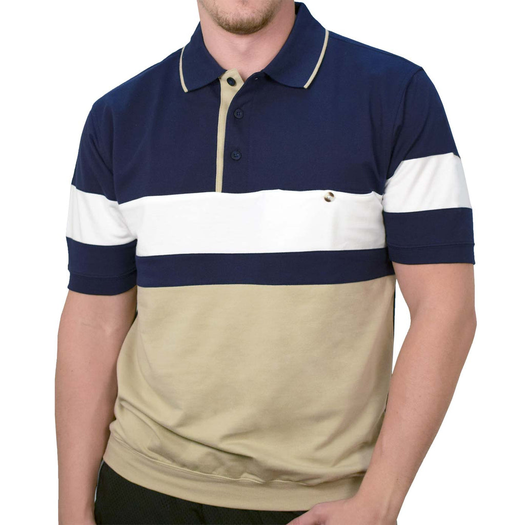 Classics By Palmland Knit Short Sleeve Banded Bottom Shirt 6190-163 Navy - theflagshirt
