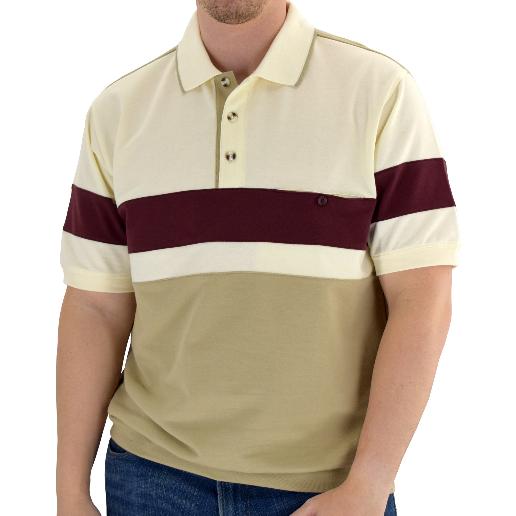 Classics by Palmland Short Sleeve Polo Shirt 6190-328 Big and Tall - Natural - theflagshirt