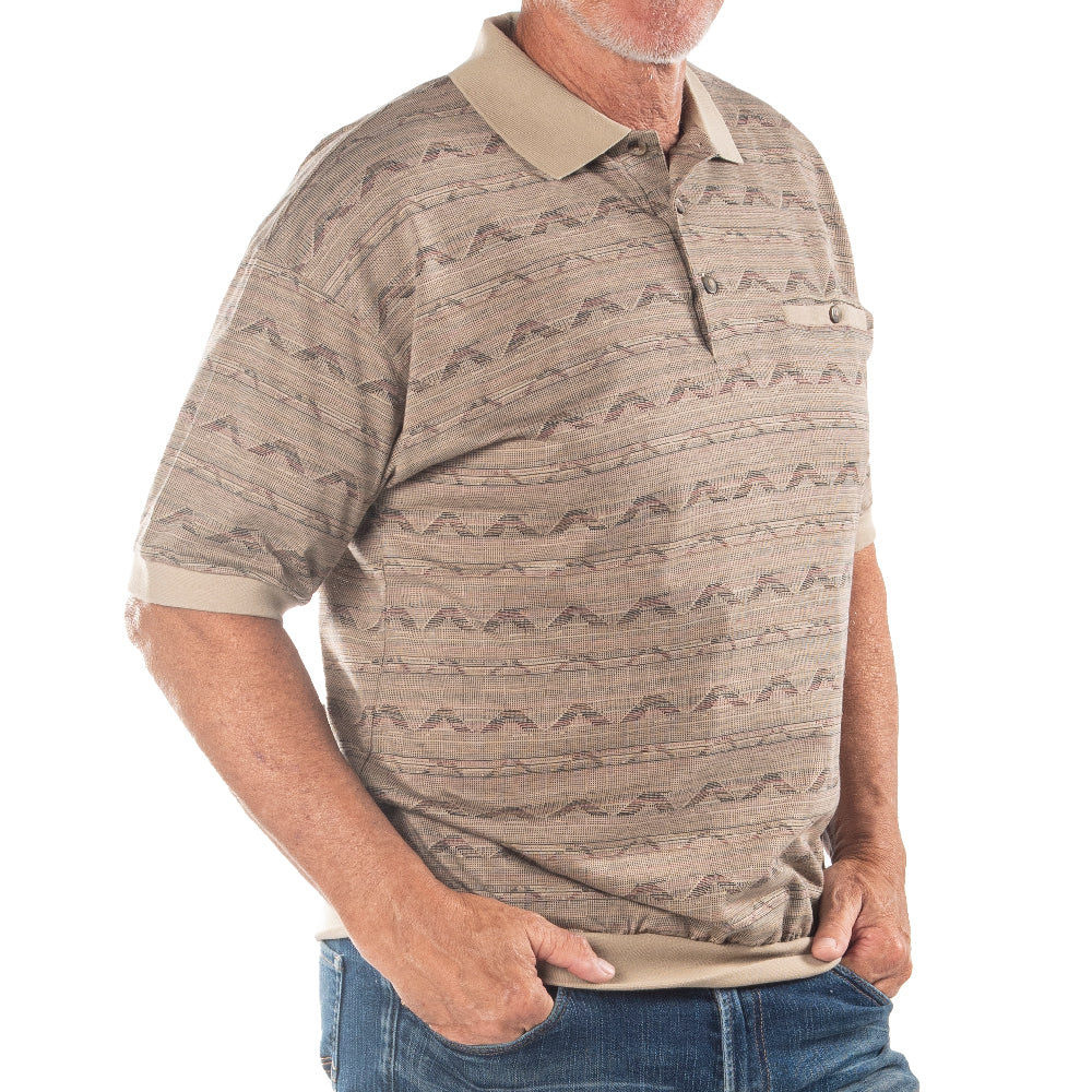 Classics by Palmland Jacquard Short Sleeve Banded Bottom Shirt 6191-328 Khaki