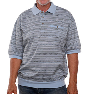 Classics by Palmland Allover Short Sleeve Banded Bottom Shirt 6191-328 Lt Blue