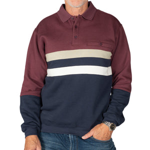 Classics by Palmland Horizontal Stripes Long Sleeve Banded Bottom Shirt 6198-210 Burgundy