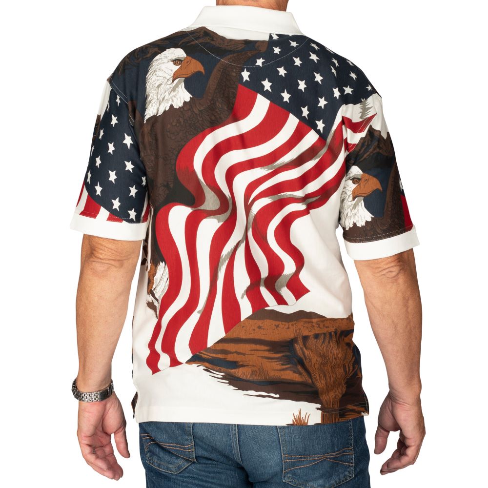 Men's American Flag with Bald Eagle 100% Cotton Polo Shirt