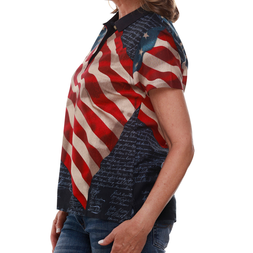 Women's Waving American Flag Polo Shirt